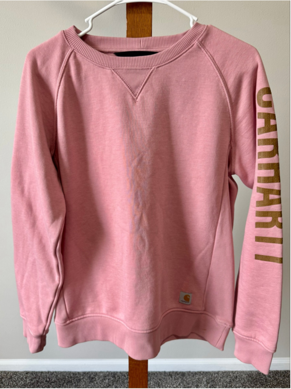 WOMEN'S MIDWEIGHT CREWNECK BLOCK LOGO SLEEVE GRAPHIC SWEATSHIRT PINK MEDIUM - Picture 2 of 12